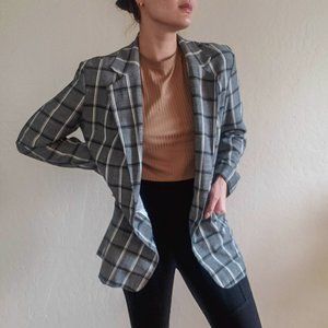 Black and Grey Plaid Blazer